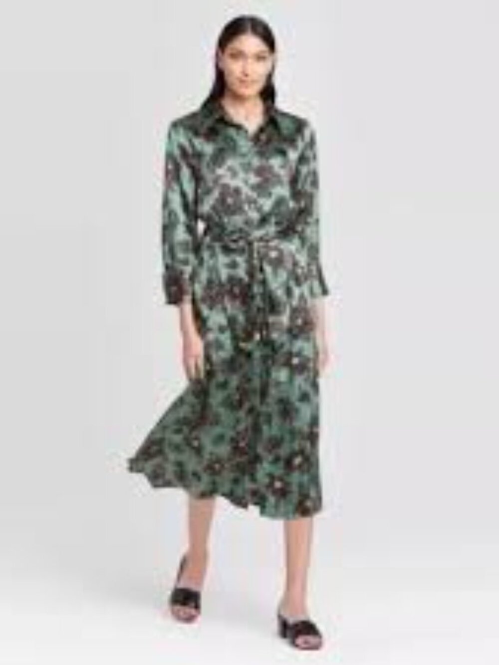 Who what wear Green Floral Button-Front Midi Dress